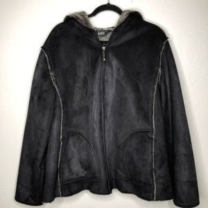 Aeros Suede Hooded Coat Black/Gray Size XL